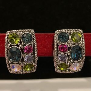 Joan Rivers Multicolor Rhinestone Silvertone Clip Earrings